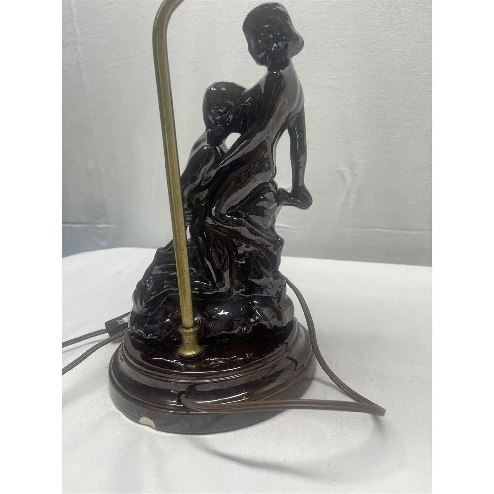 Vintage 1970s Art Deco Table Lamp Couple Embracing Brown 15.5